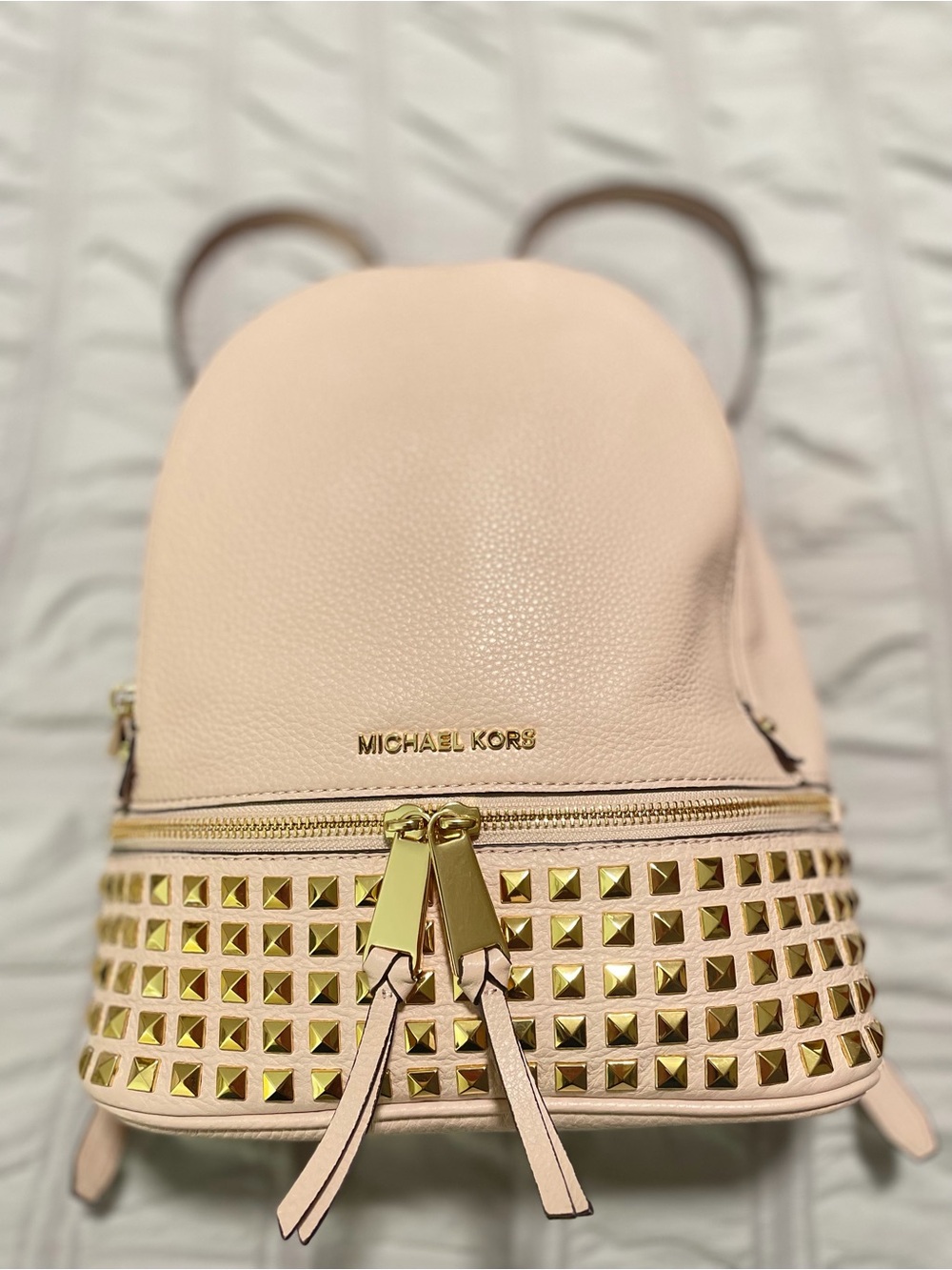 Michael Kors Pale Pink Leather Studded Mini Backpack with Gold Hardware